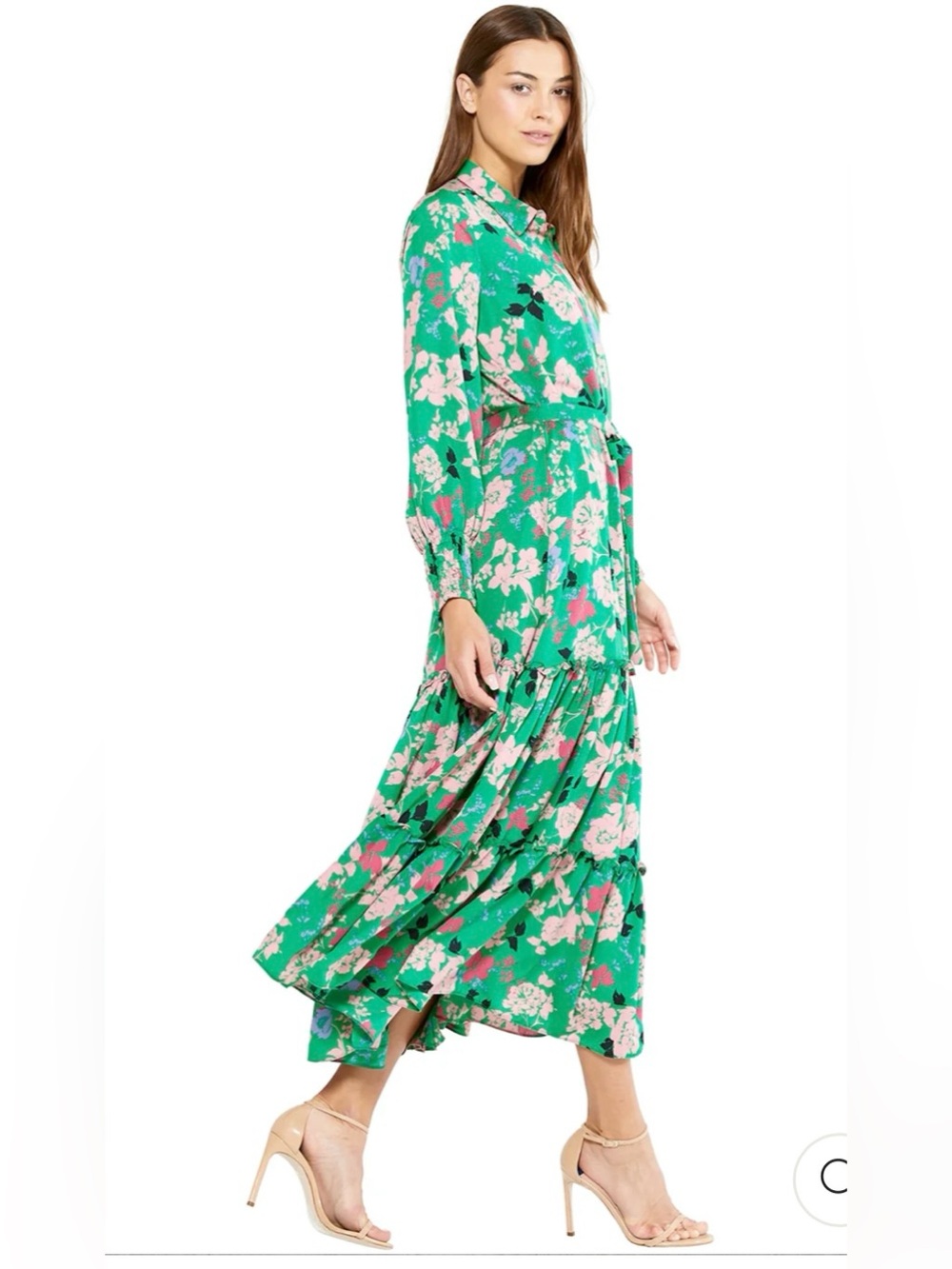 Misa Los Angeles Esmee Dress Green Floral Tie-Waist Maxi Dress Sz XS - Picture 3 of 11